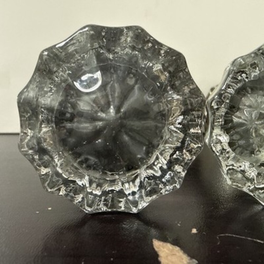 Vintage Clear Glass Door Knob Set Of 3 w/ Nickel Plated Brass Hardware Salvage - Picture 8 of 10